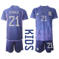 Argentína Paulo Dybala #21 Vonkajší Detský futbalový dres MS 2022 Krátky Rukáv (+ trenírky)